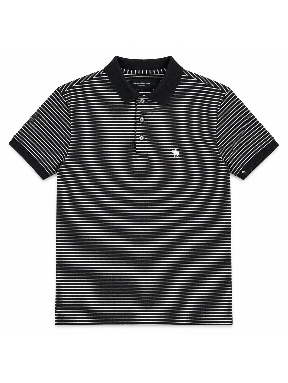 Abercrombie & Fitch Mens Large Striped Polo Shirt Black White Stretch Logo